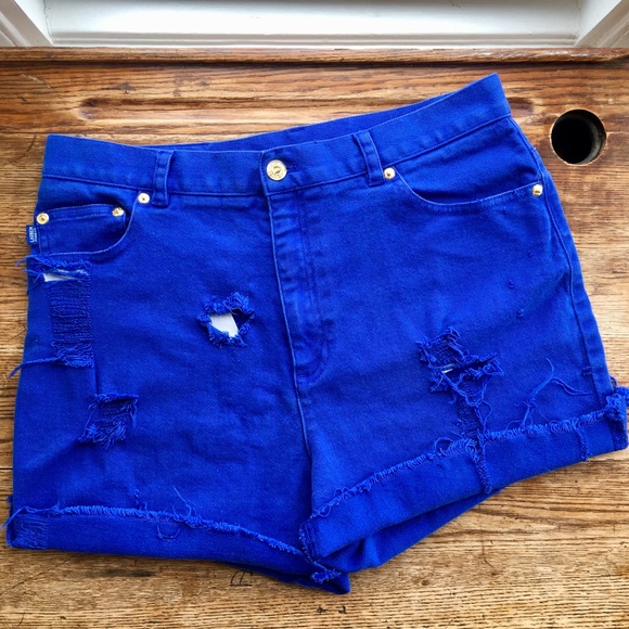 Vintage Ralph Lauren—Destroyed Bright Blue Cutoffs - Picture 2 of 7
